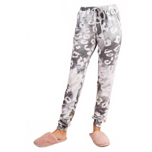 NEW 143 STORY leopard lounge jogger pants (plus) in gray - Picture 1 of 3